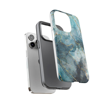 Teal Marble Tough Phone Case — Blue Gold Vein Protective iPhone Cover