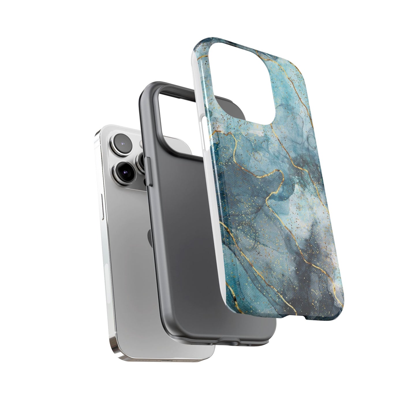 Teal Marble Tough Phone Case — Blue Gold Vein Protective iPhone Cover