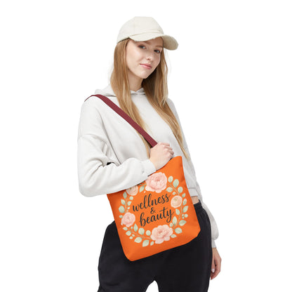 Wellness & Beauty Floral Tote Bag — Orange All-Over-Print Canvas Tote