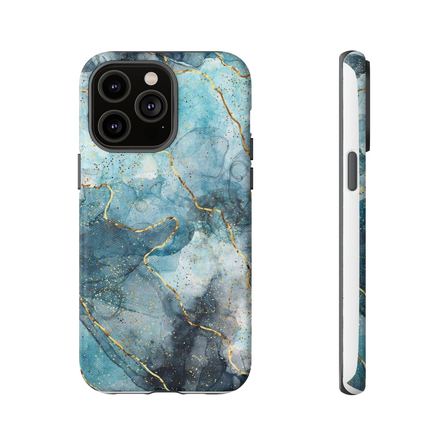 Teal Marble Tough Phone Case — Blue Gold Vein Protective iPhone Cover