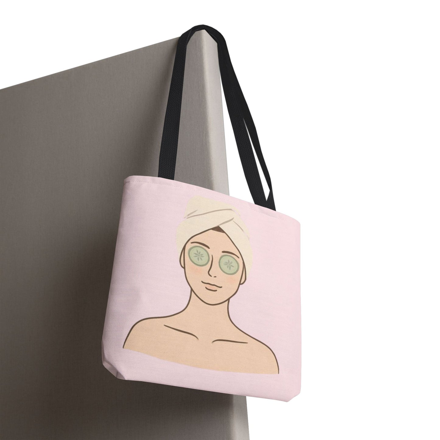 Spa Day Tote Bag – Pink Skincare Girl with Cucumber Eyes