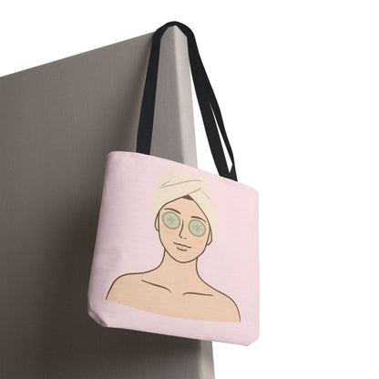 Spa Day Tote Bag – Pink Skincare Girl with Cucumber Eyes
