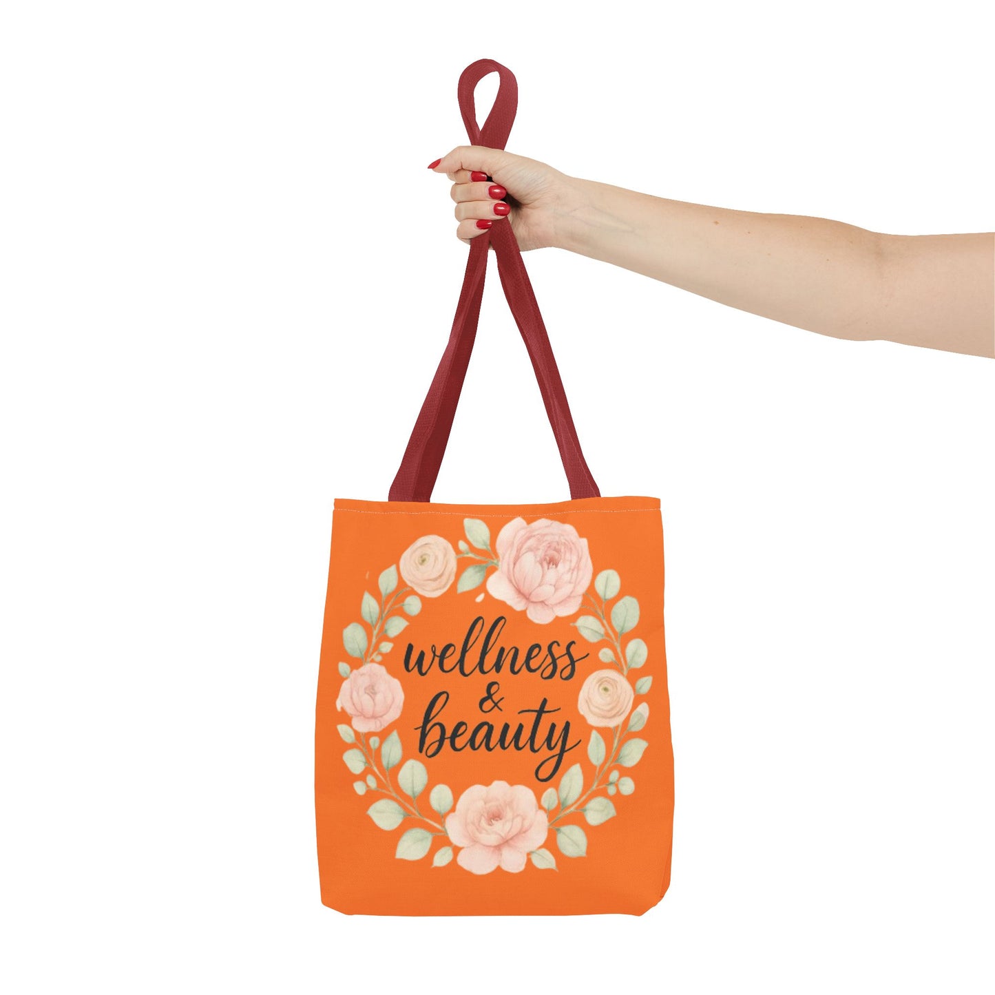 Wellness & Beauty Floral Tote Bag — Orange All-Over-Print Canvas Tote
