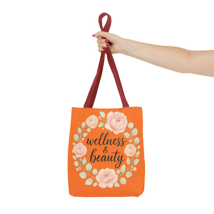 Wellness & Beauty Floral Tote Bag — Orange All-Over-Print Canvas Tote