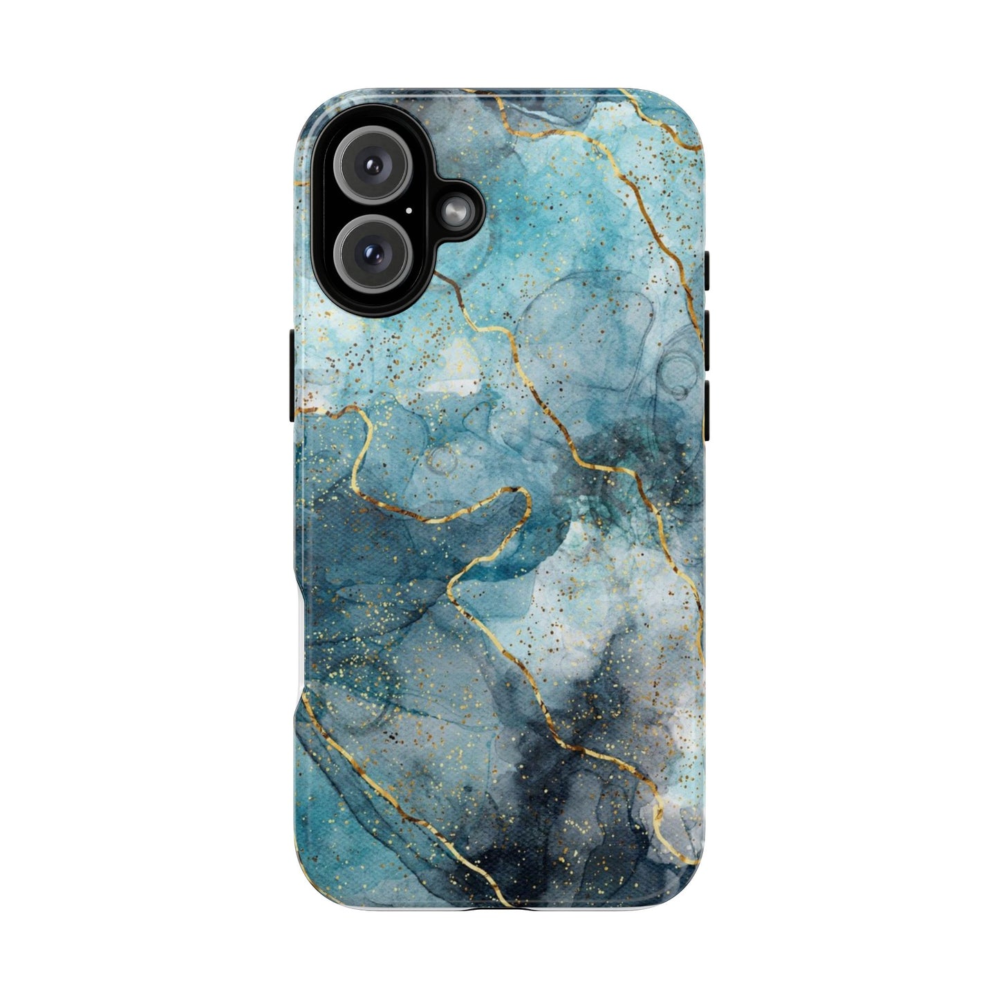 Teal Marble Tough Phone Case — Blue Gold Vein Protective iPhone Cover