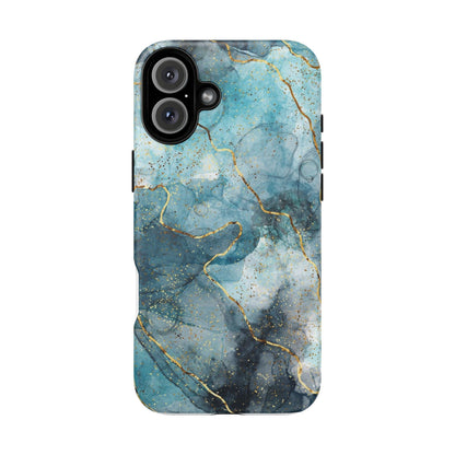 Teal Marble Tough Phone Case — Blue Gold Vein Protective iPhone Cover