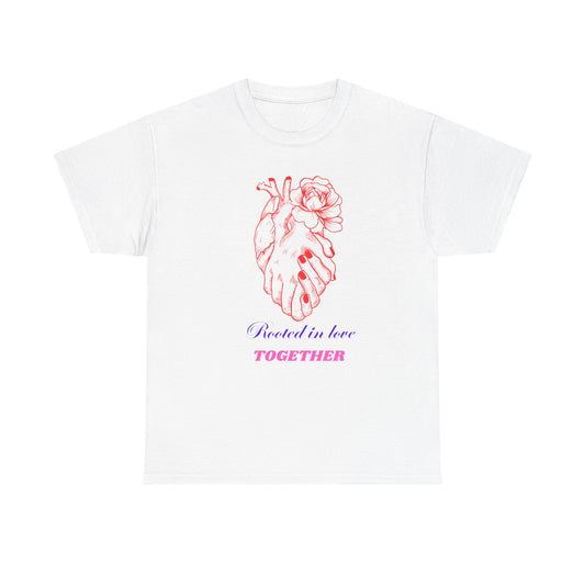 Heart & Rose Graphic Tee — “Rooted in Love Together” Romantic Couple Shirt