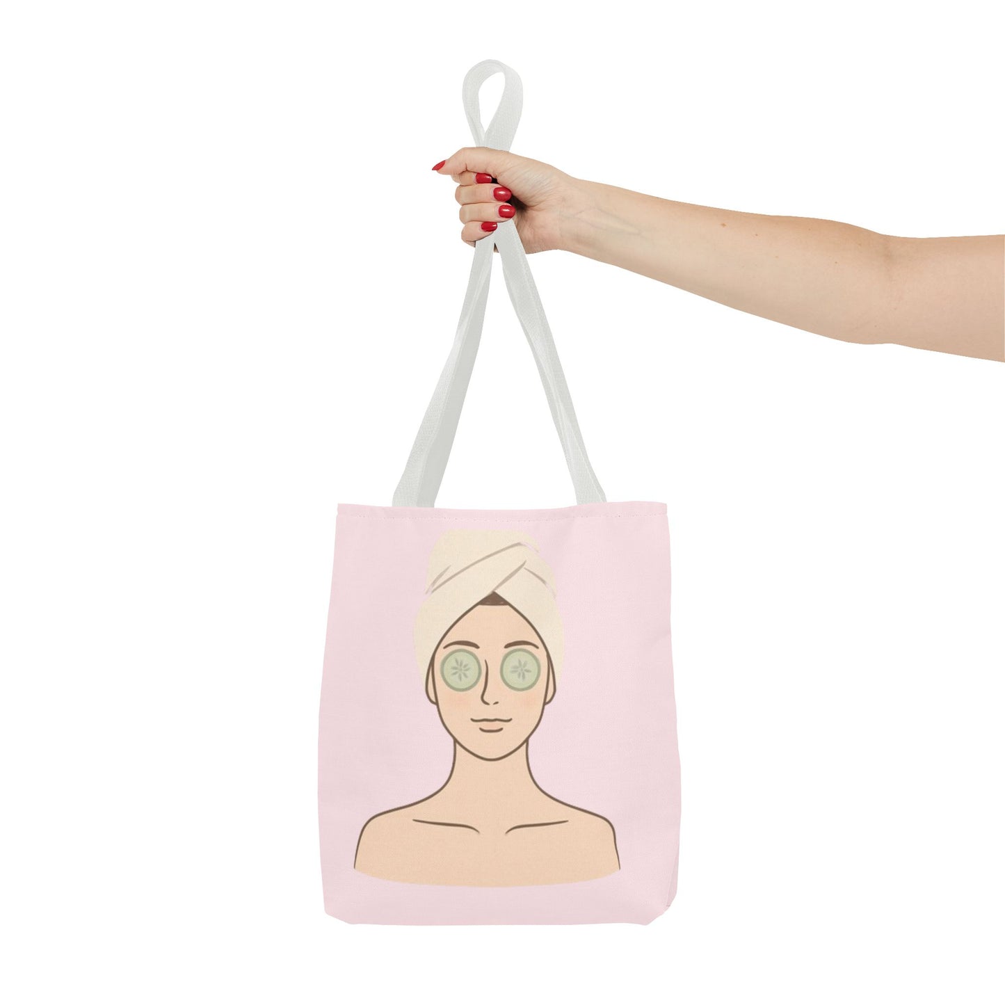 Spa Day Tote Bag – Pink Skincare Girl with Cucumber Eyes
