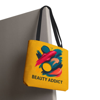 Beauty Addict Tote Bag — Bright Makeup Brush & Palette Art AOP Tote