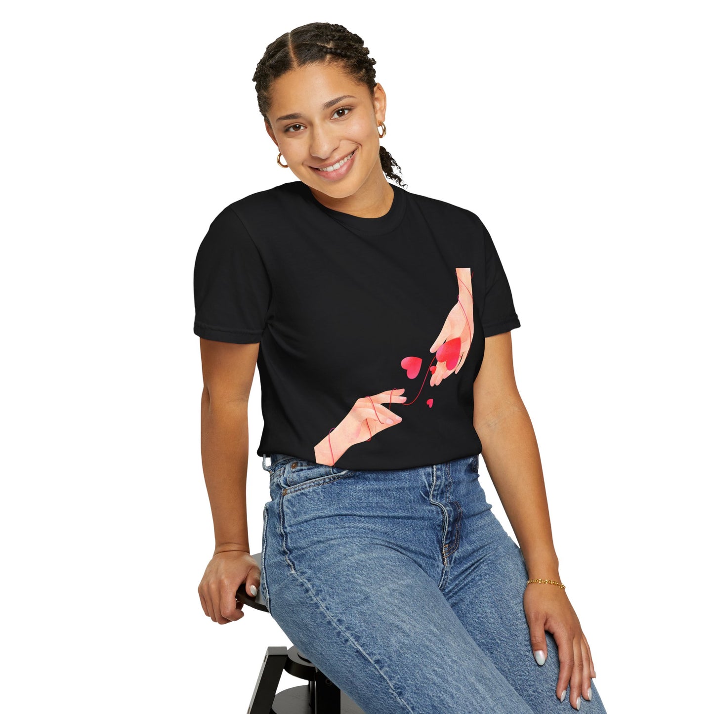 Romantic Hands & Hearts Tee — Love Illustration Graphic T-Shirt