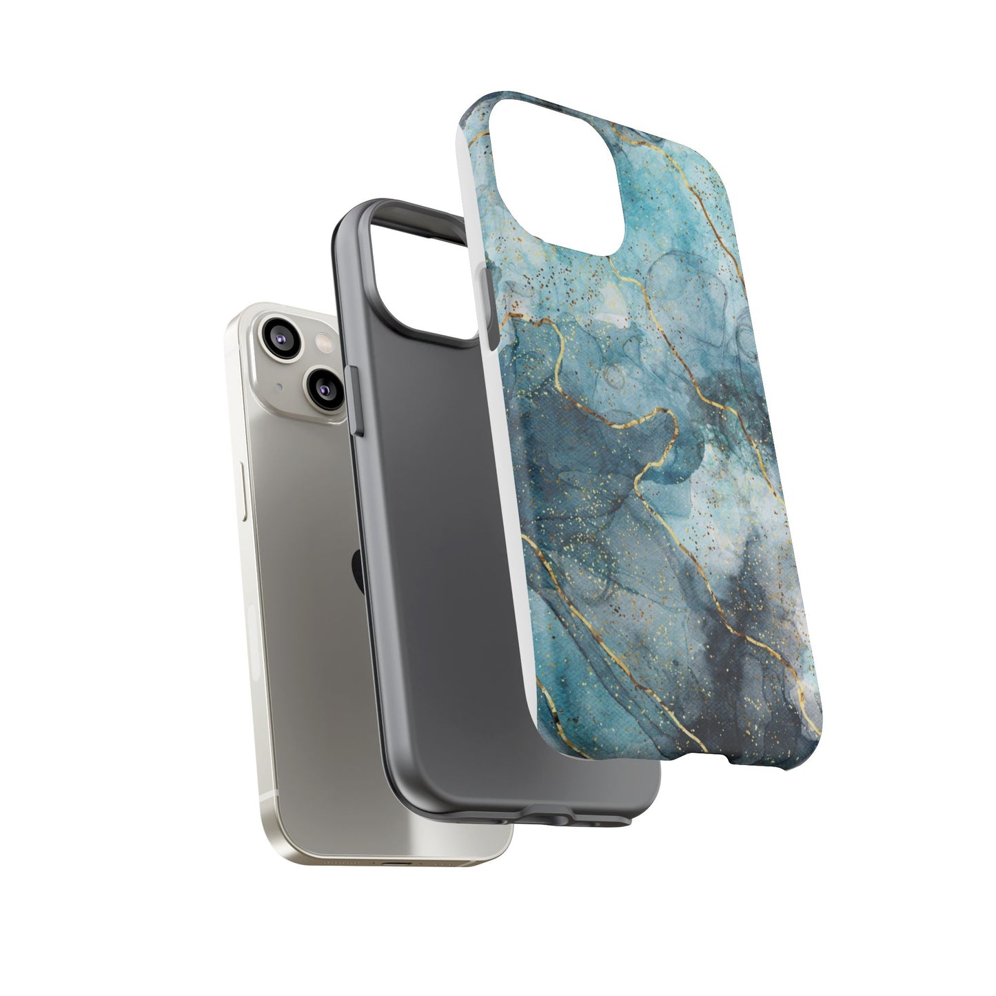 Teal Marble Tough Phone Case — Blue Gold Vein Protective iPhone Cover