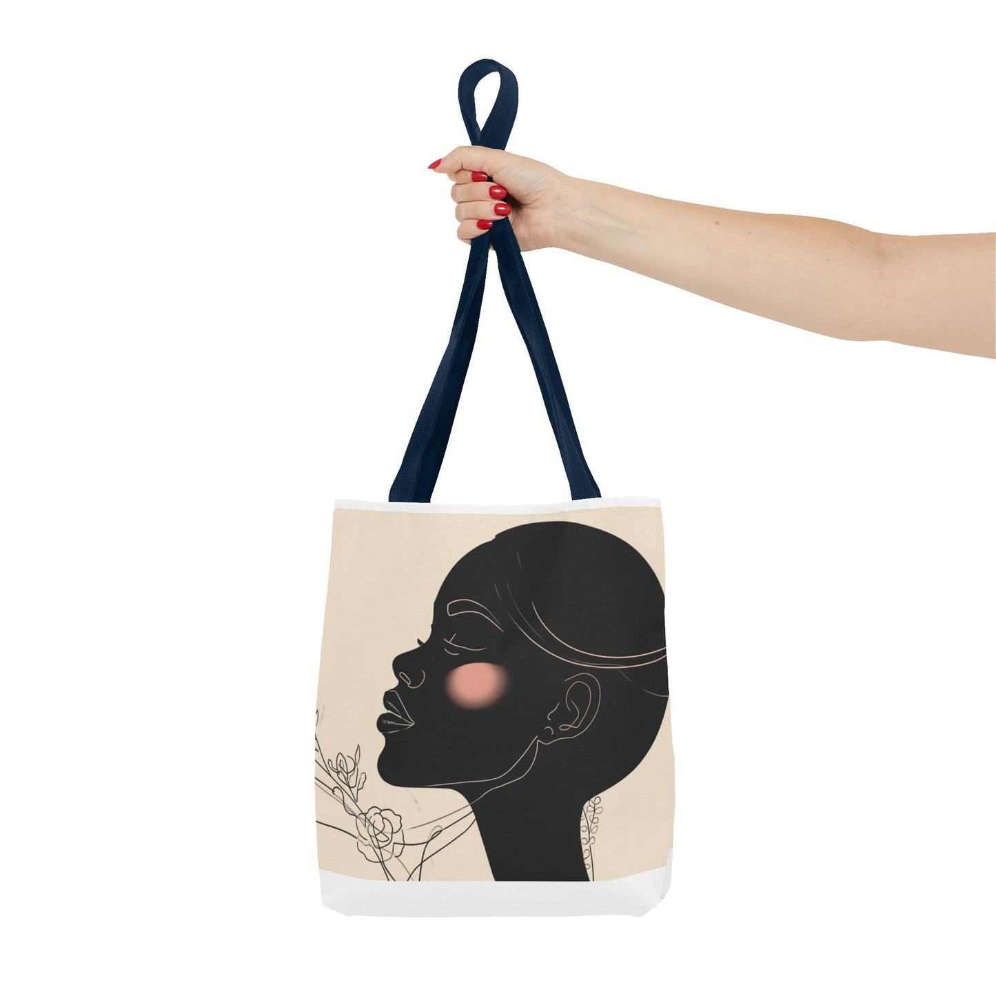 Afro Silhouette Floral Tote Bag — Minimalist Black Woman Profile Canvas Tote
