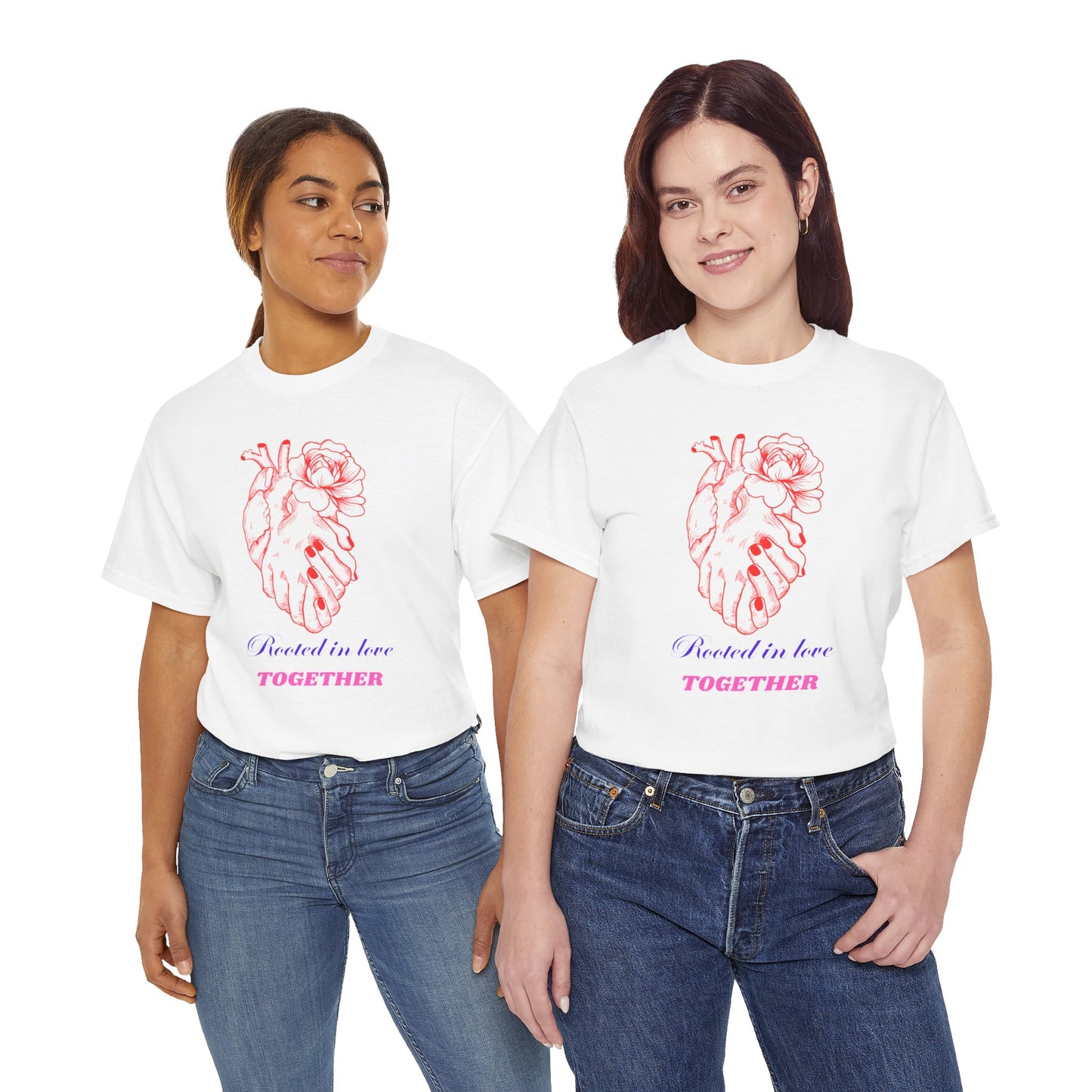 Heart & Rose Graphic Tee — “Rooted in Love Together” Romantic Couple Shirt