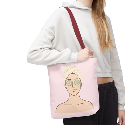 Spa Day Tote Bag – Pink Skincare Girl with Cucumber Eyes