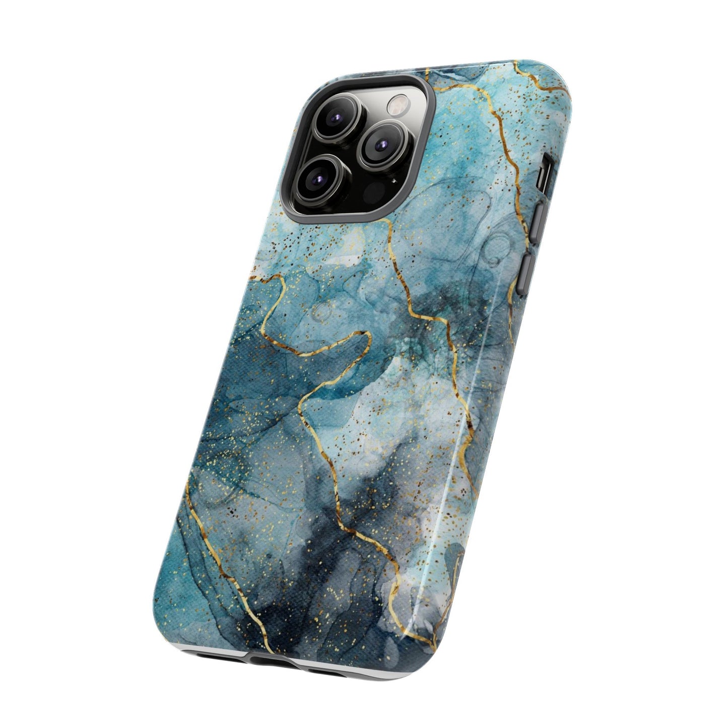 Teal Marble Tough Phone Case — Blue Gold Vein Protective iPhone Cover