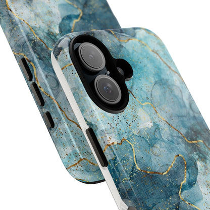 Teal Marble Tough Phone Case — Blue Gold Vein Protective iPhone Cover