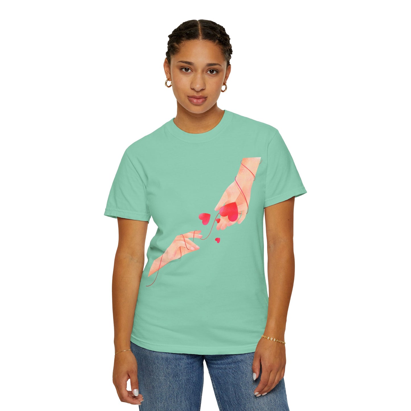 Romantic Hands & Hearts Tee — Love Illustration Graphic T-Shirt