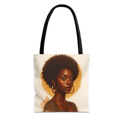 Afro Portrait Tote Bag — Elegant Black Woman Art Print