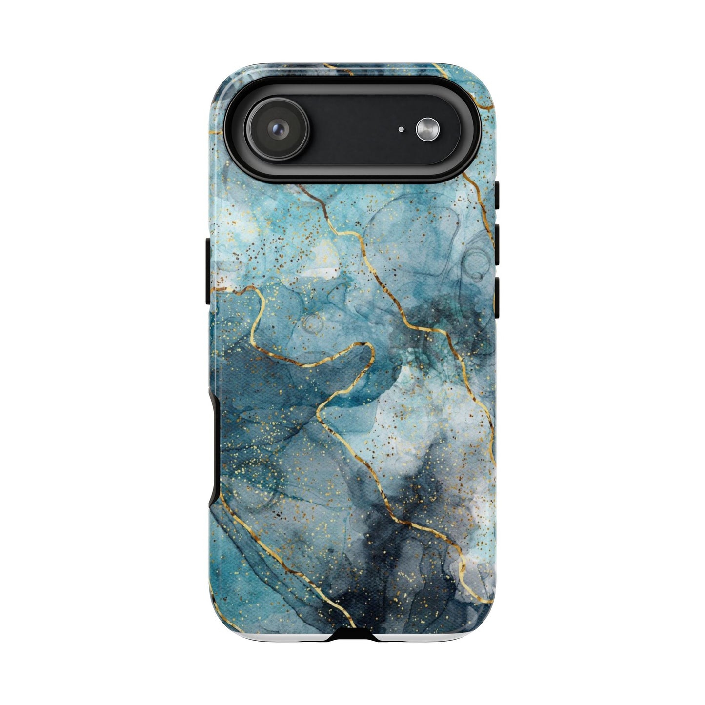 Teal Marble Tough Phone Case — Blue Gold Vein Protective iPhone Cover