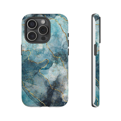 Teal Marble Tough Phone Case — Blue Gold Vein Protective iPhone Cover