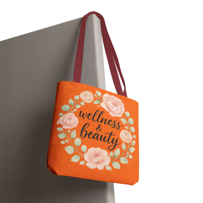 Wellness & Beauty Floral Tote Bag — Orange All-Over-Print Canvas Tote