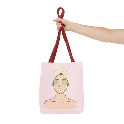 Spa Day Tote Bag – Pink Skincare Girl with Cucumber Eyes