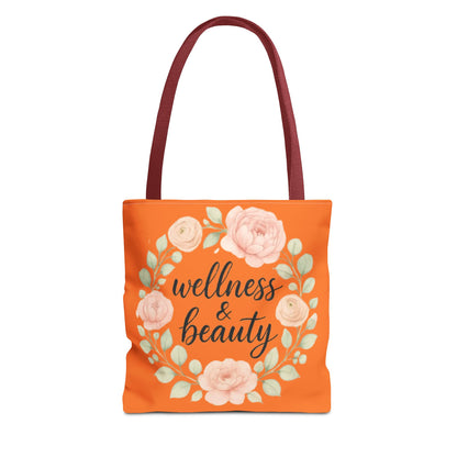 Wellness & Beauty Floral Tote Bag — Orange All-Over-Print Canvas Tote
